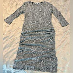 Almost Famous Heather Gray Ribbed Bodycon Sweater Dress. Size L. Side ruched.